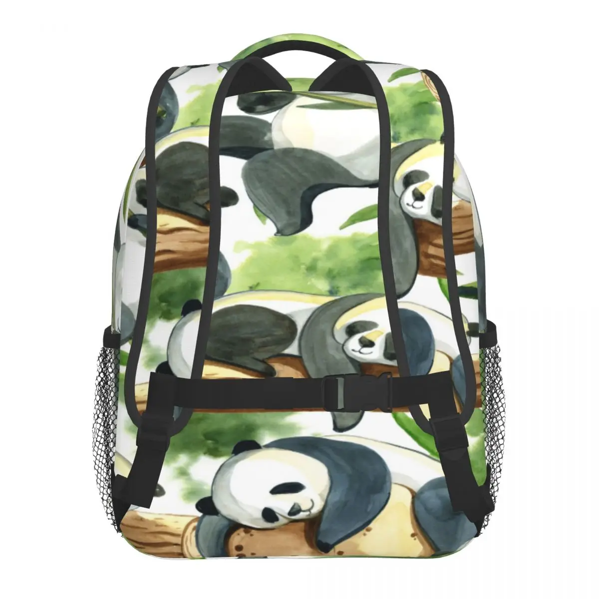 Детский рюкзак с милыми пандами и зелеными брызгами листьями для детского сада