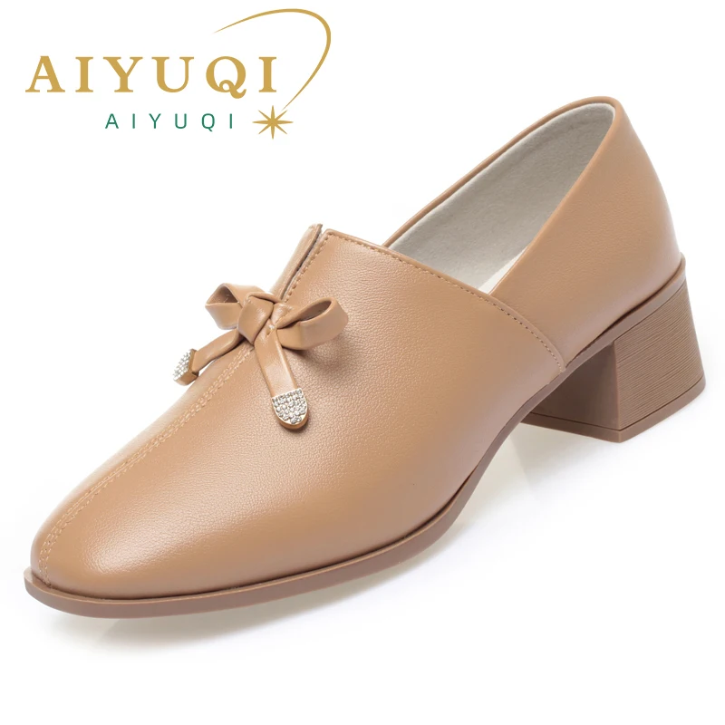 AIYUQI Dress Shoes Women Genuine Leather 2023 Fall New Thick Heel Large Size Women Casual Shoes Square Head Women Office Shoes
