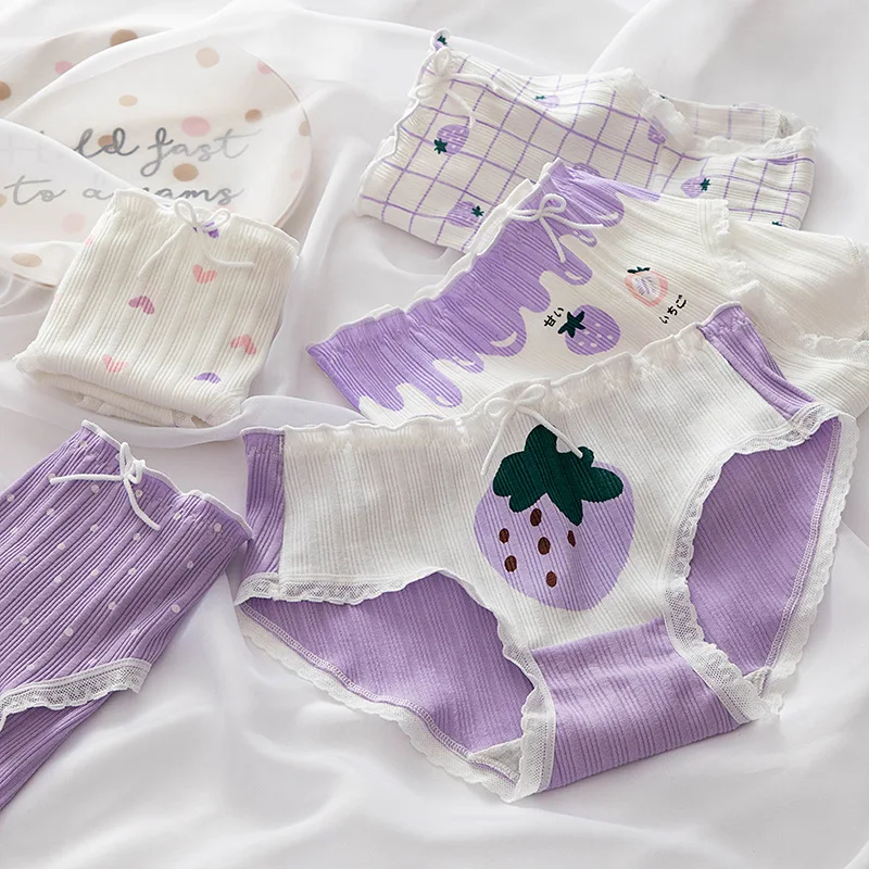 

Rabbit Cute Style Purple Girl Cartoon Women's Panties Cotton Mid-waist Breathable Underwear Women lingerie bragas mujer culotte