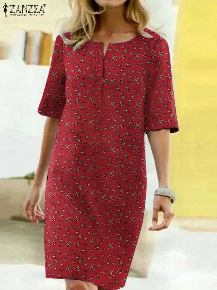 

ZANZEA Women Summer Floral Printed Dress Short Sleeve V-Neck Kaftan Vestidos Bohemian Fashion Fashion Casual Loose Sundress
