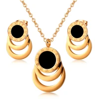 gd luxury hot selling roman numerals white black shells round gold color necklaceearrings set for women jewelry gift wholesale