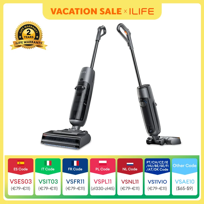 ILIFE W90 Pro Cordless Wireless Wet Dry Smart Mop Washing ,7000Pa Suction, 1Min Self Cleaning, Large Dual Water Tank,Update W90