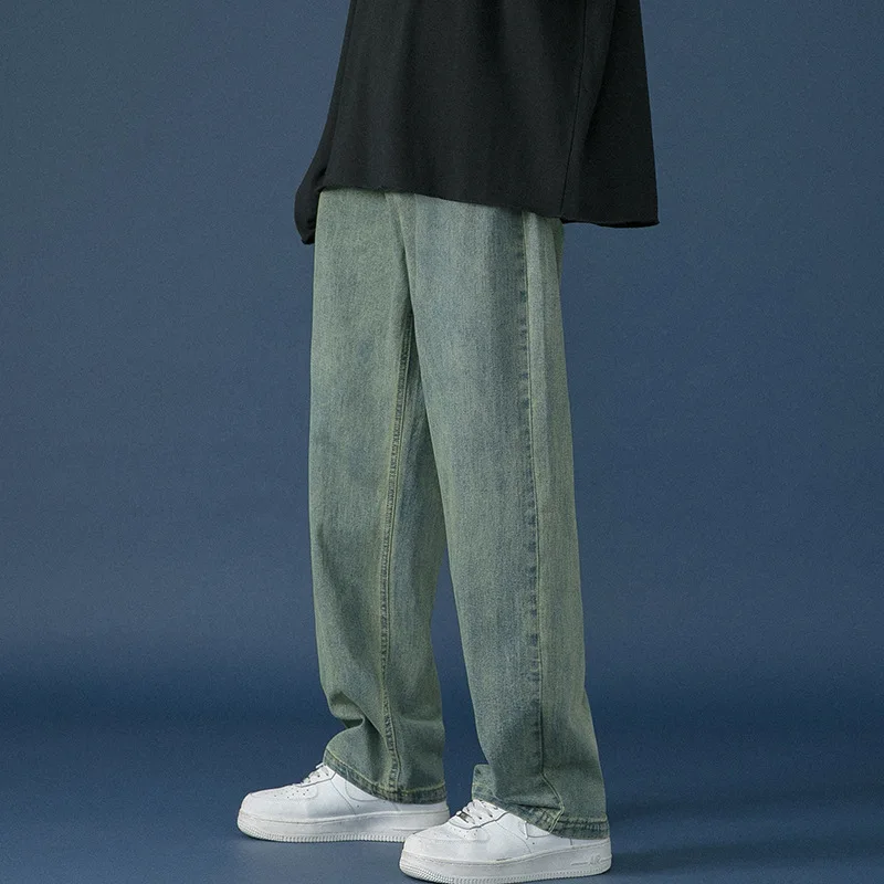 New Fashion Men's Loose Wide-leg Jeans 2022 Spring and Autumn All-match Simple Straight Pants Trousers
