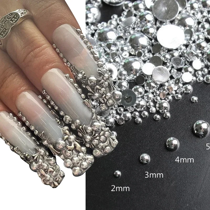 

Mix 300Pcs 3D Nail Art Punk Silver Pearl Shape Gothic Design Luxury Charms Manicure Tips Rhinestones Decoration