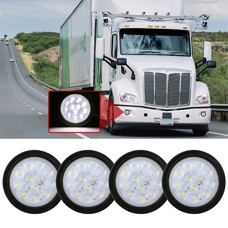 

2/4pcs Universal 4" Round 12 LED Car Brake Lamp Turn Signal Lights Tail Light for Truck Trailer Lorry (Red/White)