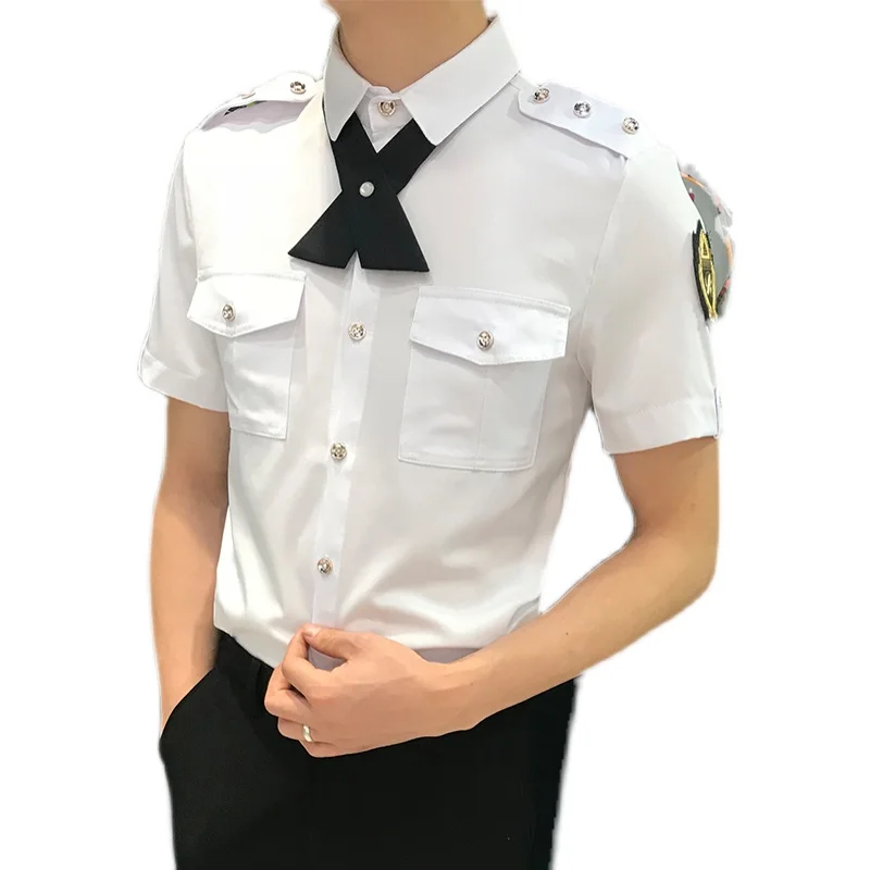 Tie Work Uniform Shirts for Men Summer Short Sleeve Casual Slim Shirt Social Party Tuxedo Blouse Couple Nightclub TopsStreetwear