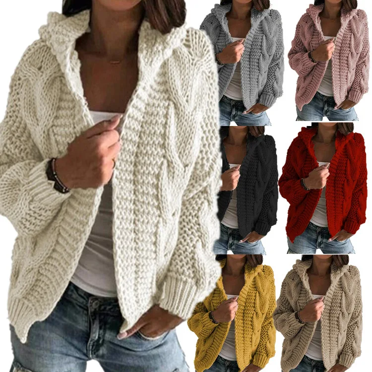 

New autumn and winter new Fried Dough Twists hat cardigan thick knit sweater women
