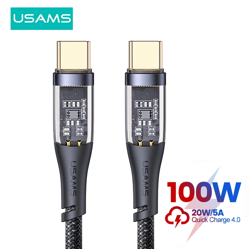 

USAMS USB C Cable PD100W Type C to Type C Fast Charging Cable 5A Mobile Phone Cord USB Cable for MacBook Xiaomi Samsung Realme