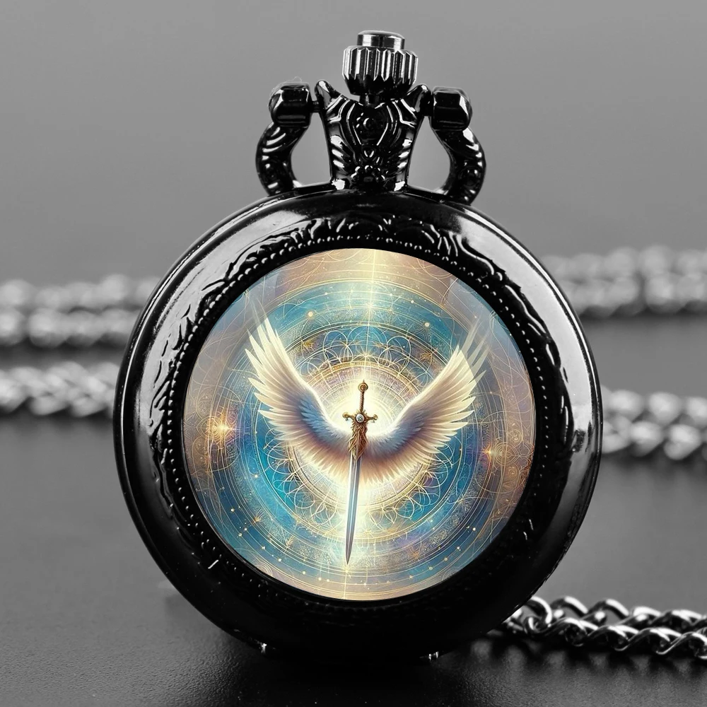 Дизайн Ангельского меча стеклянный купол кварцевые карманные часы с прочной