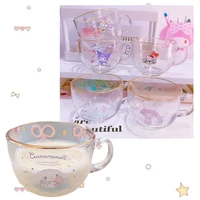 cartoon anime my melody cinnamoroll kuromi kt cat breakfast cup kawaii cute breakfast cereal bowl spoon handle glass cup gifts