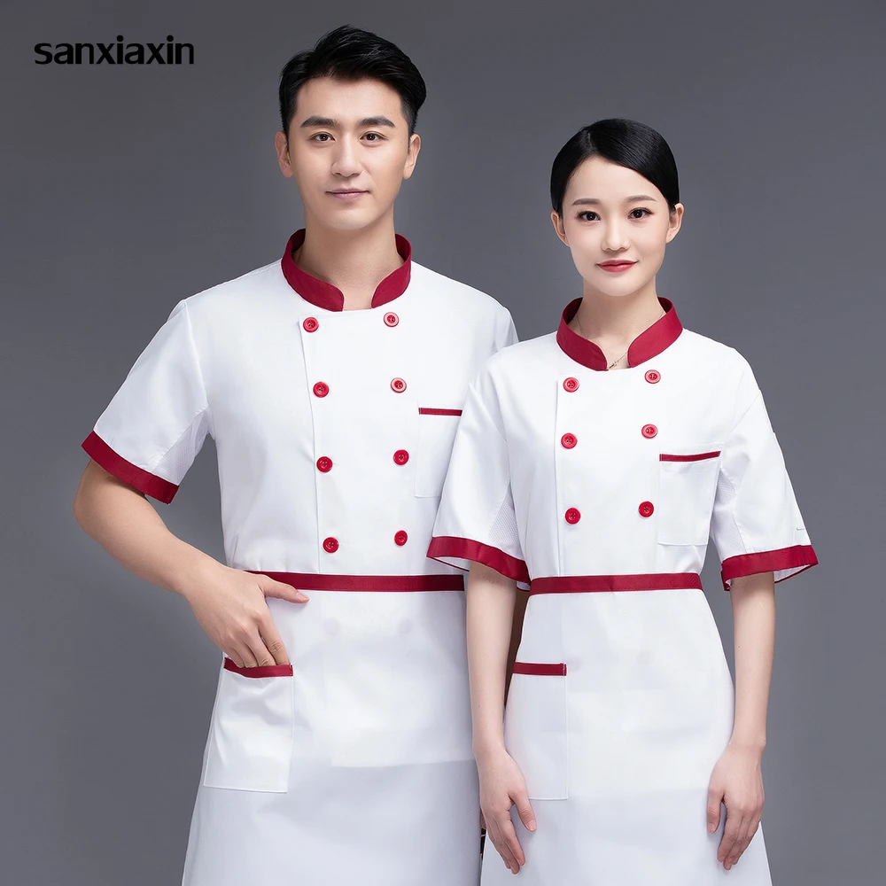 

Can Be Embroidered Combine Collar Double-breasted Restaurant Cooking Uniforms Men's Hotel Kitchen Chef Jacket Short-sleeve Tops