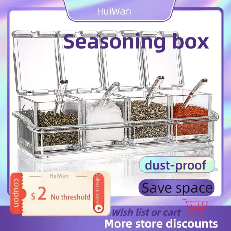 

4 Pieces Kitchen Clear Seasoning Box Storage Container Condiment Jars Acrylic Seasoning Box with Cover and Spoon