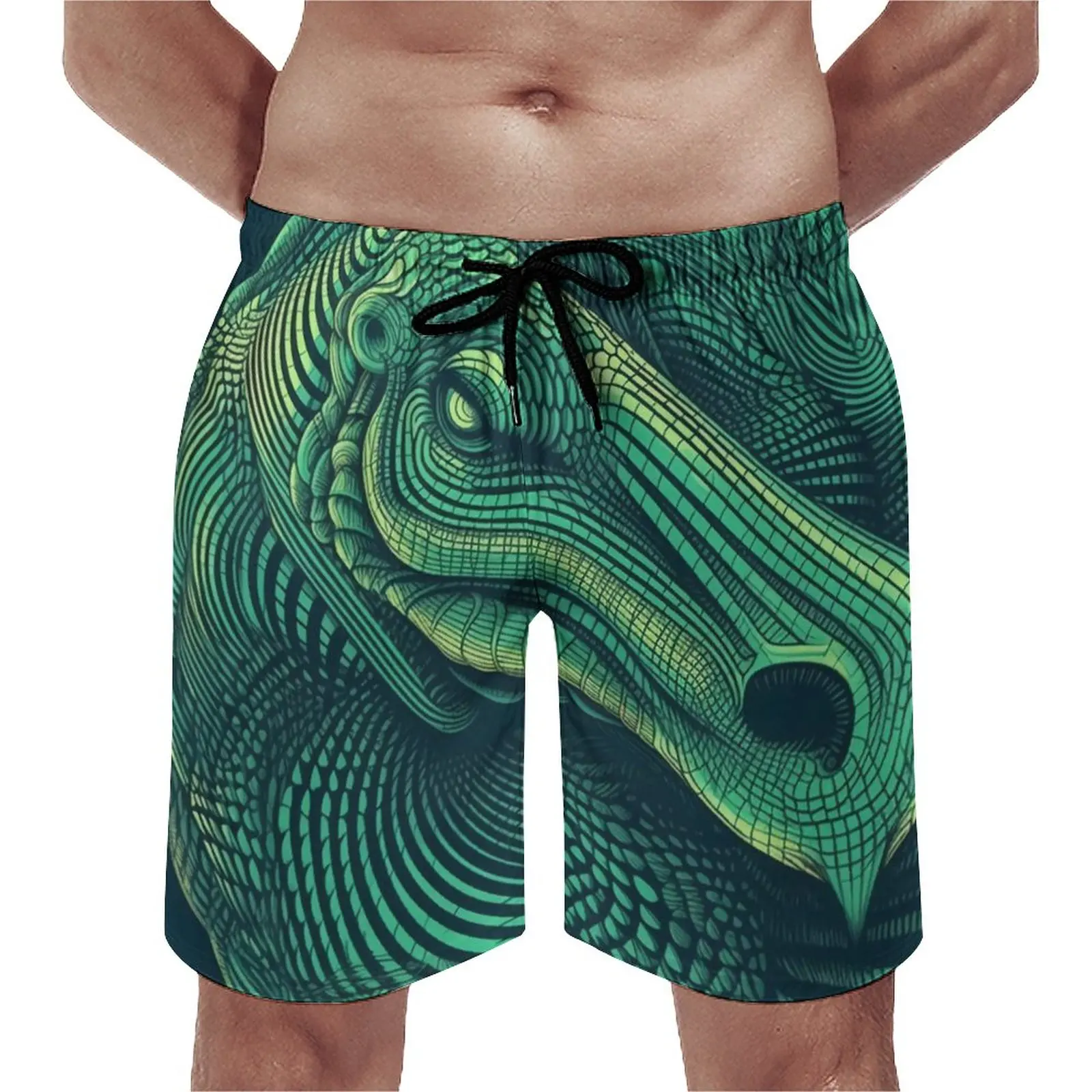 

Board Shorts Dinosaur Cute Beach Trunks Psychedelic Lines Portraits Man Fast Dry Sports Surf Hot Oversize Beach Short Pants