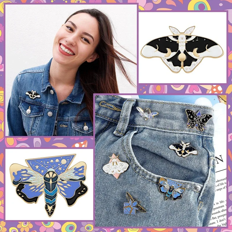 6 Pcs Butterfly Pins Enamel Pin Set Lapel Brooches Luminous Cute Fireflies Backpack And Jackets For Women |