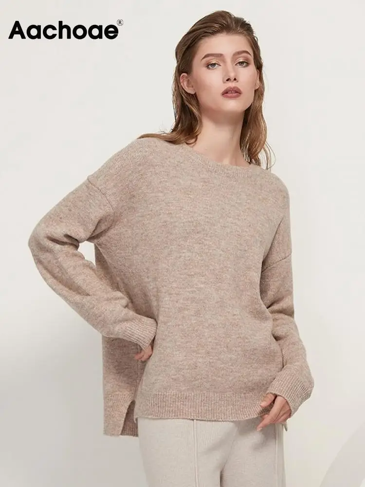 

Aachoae O Neck Cashmere Pullover Sweater Women Batwing Long Sleeve Loose Soft Wool Sweaters Knitted Jumpers Casual Tops Pullover