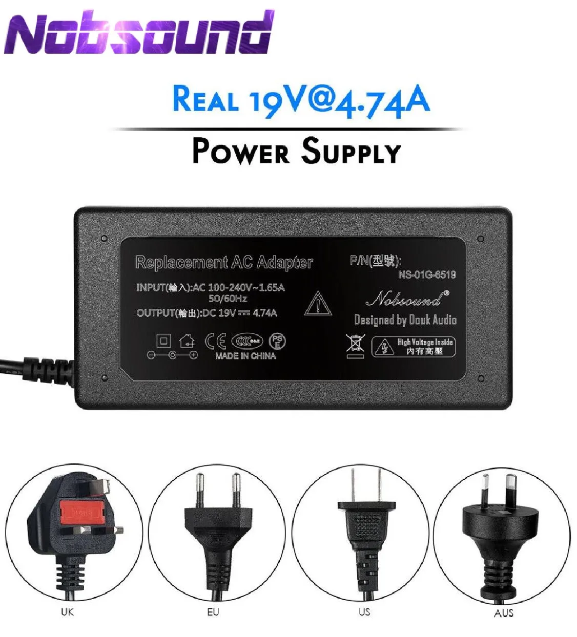 Nobsound DC 19V 4.74A Power Adapter Universal Power Supply Charger Input 100-240V 50/60Hz For Digital Amplifiers