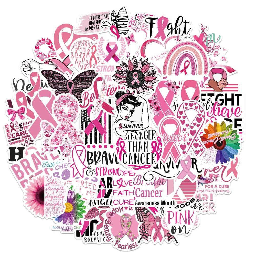 

10/50PCS Pink Ribbon Charity Action Inspirational Graffiti Stickers DIY Guitar Skateboard Snowboard Luggage Decals Sticker