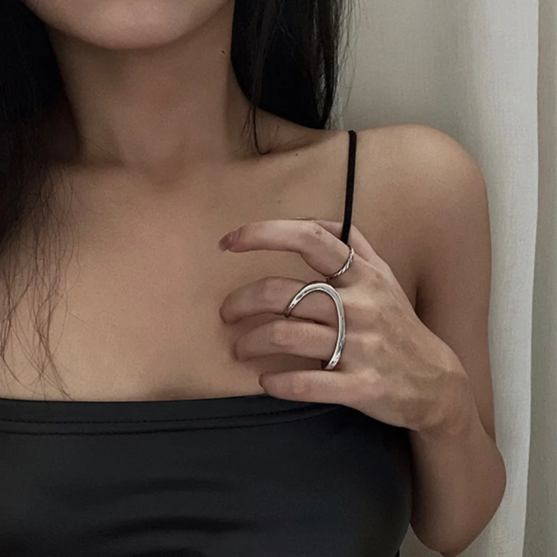 

FMILY Minimalist Two-finger Ring S925 Sterling Silver New Fashion Personality Niche Design Hip-hop Jewelry for Girlfriend Gift