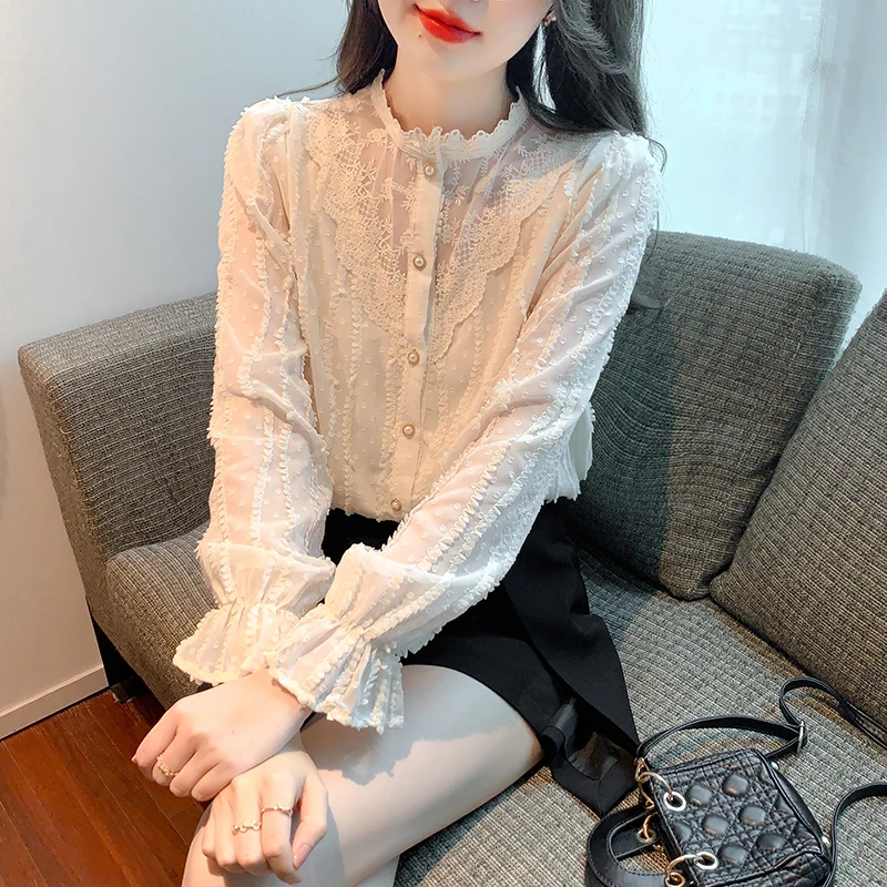 

Women's Autumn Clothing 2023 Autumn New Korean Fashion Round Neck Long Sleeve Shirts and Blouses Vintage Women Tops