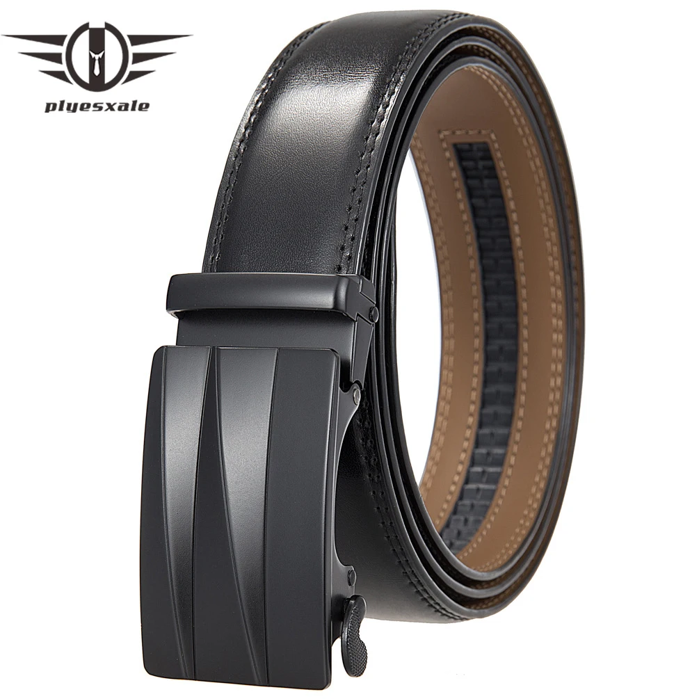 Plyesxale Men Belt Male Genuine Leather Belt Strap Belts For Men Top Quality Automatic Buckle Black Belts Cinturon Hombre B1234