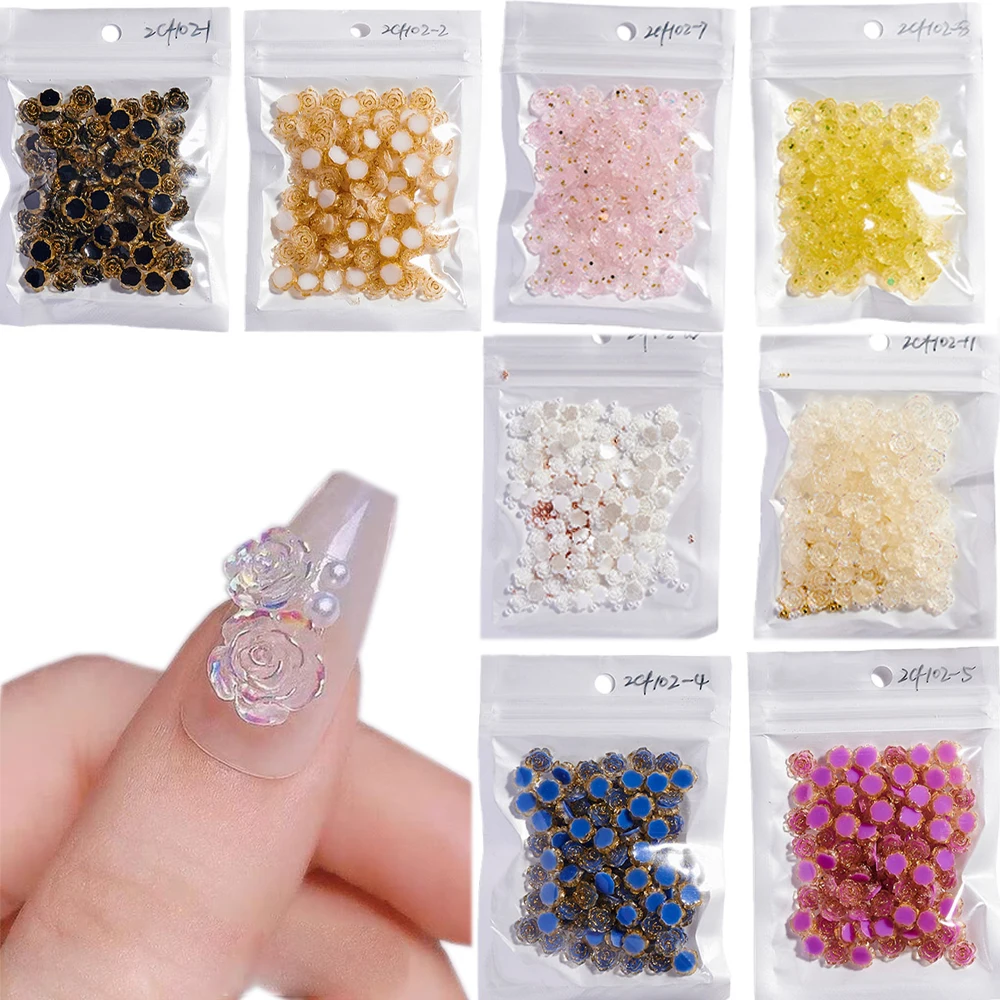 

1000 шт ногтей художественные талисманы Смола розы 6 мм с плоской задней частью 3D Цветочная вышивка подходящая для маникюр Сделай Сам УФ-гель ...