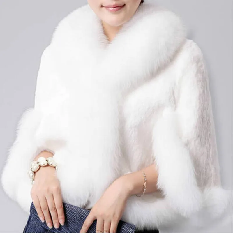 Cape Jacket Fashion Black Short Winter Faux Fur Overcoat Elegant Imitation Rabbit Faux Collar Faux Fur Coat Soft Mink Fur Cloak
