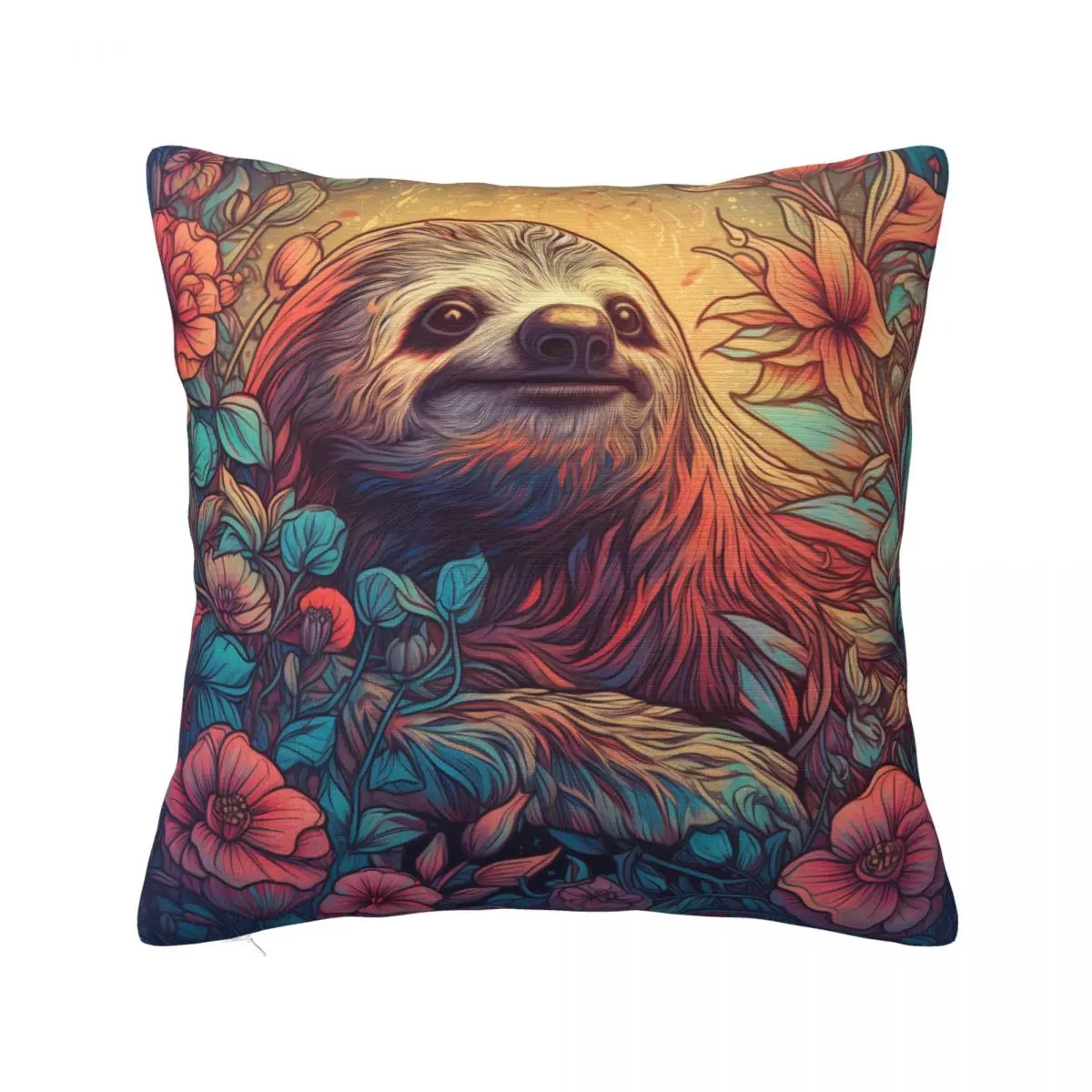 

Sloth Pillow Case Neon Colorful Painting Polyester Car Pillowcase Zipper Summer Soft Cover
