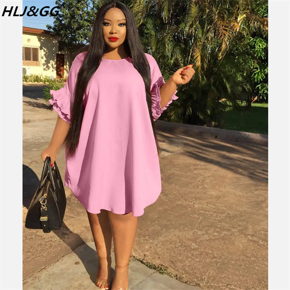 HLJ&GG Plus Size Summer Dress Women Lotus Leaf Sleeve Irregular Mini Dress 2022 Lady A-line Vestidos 2022 New Streetwear XL-5XL