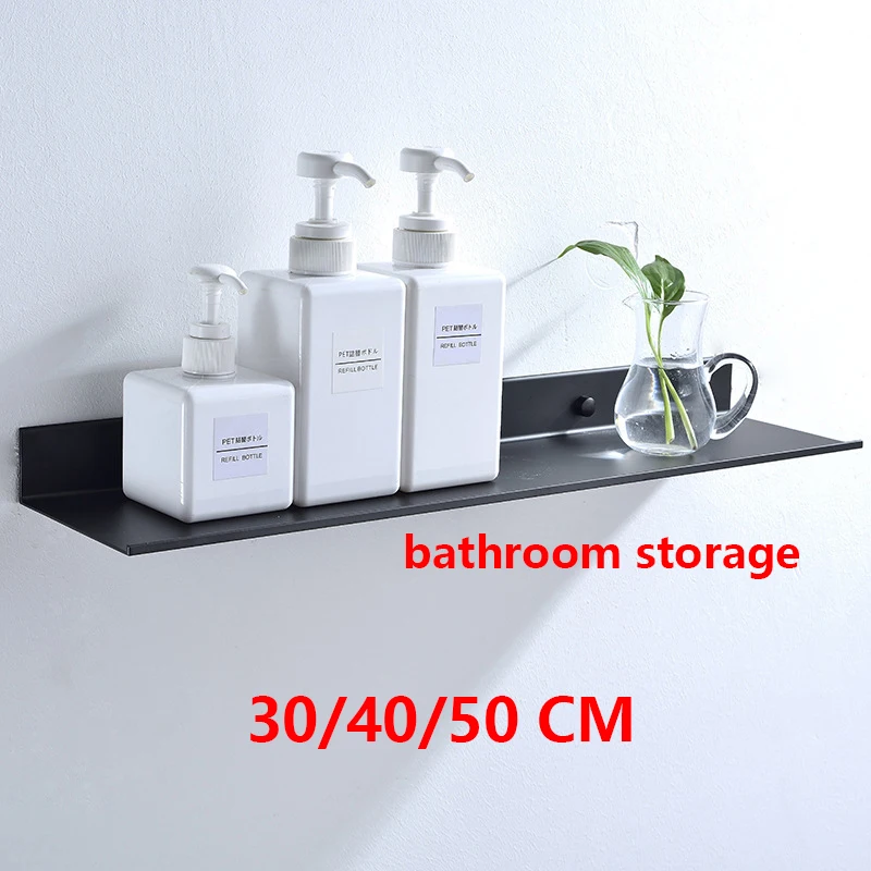 

Space Aluminum Bathroom Shelves Kitchen Black Wall Shelf Shower Storage Rack 30 40 50 Cm Multifunctional Bathroom Accessories