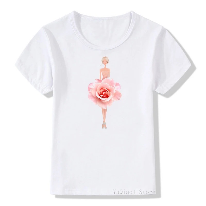 

2022 Harajuku Kawaii Flower Dress Girl Print Novelty Funny T Shirts Girl Clothes Summer Top White Custom Tshirt Lovely Kids