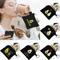 2022 women wallet card holder organizer avocado pattern print collection ring buckle zipper black canvas earbuds key coin purse