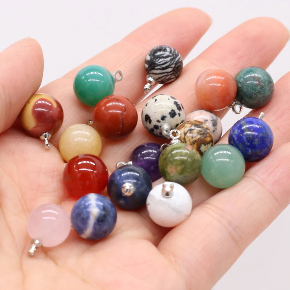 

5PCS Natural Semi-precious Stones Pendant Rose Quartz Amethyst Turquoise Round Ball DIY for Jewelry Making Necklaces Accessories