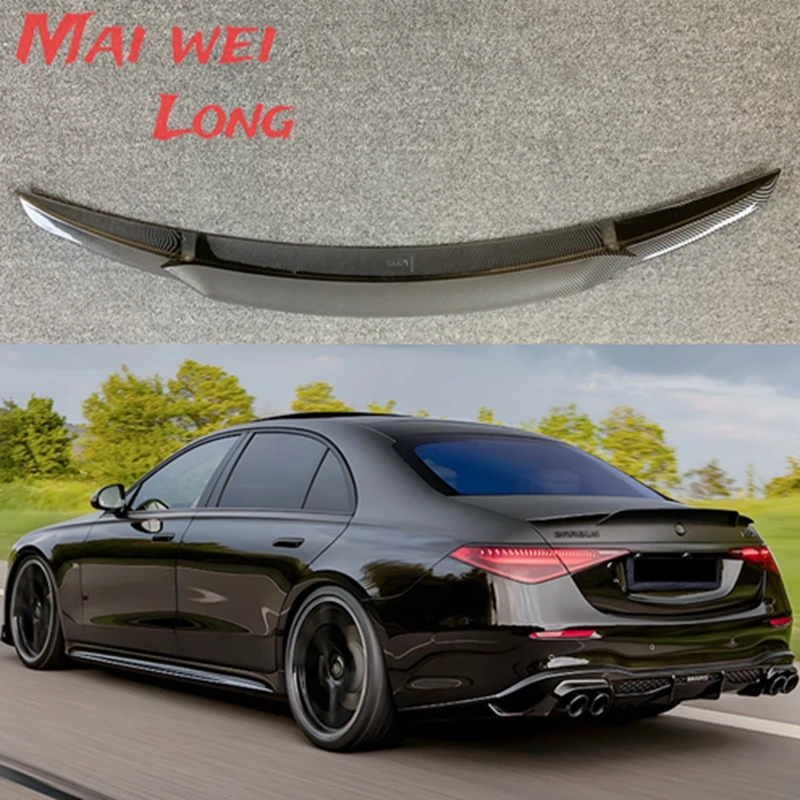 

S-Class W223 B-Style Rear Spoiler Dry Carbon Fiber Material W223 Car Rear Spoiler 2021 Year Trunk Lip For W223