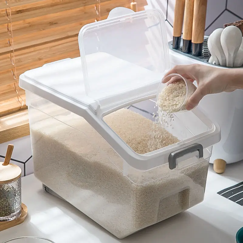 

10KG Rice Storage Box Kitchen Moisture Proof Hermetic Flour Rice Container Grain Organizer Jar Cereals Bucket Pet Food Dispenser