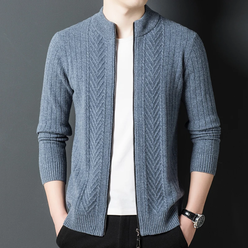 

Autumn winter cashmere sweater men's autumn winter zipper crew neck sweater cardigan coat men's thickened wool sweater