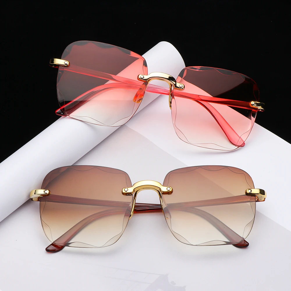 

Tinted Vintage UV400 Transparent Square Rimless Sunglasses for Women Eyewear Frameless Shades