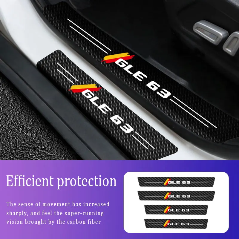 

4x Sill Protector Stickers Scuff Plate Carbon Fiber For Mercedes Benz GLE63 Logo Anti Scratch Stickers Car Door Thresh