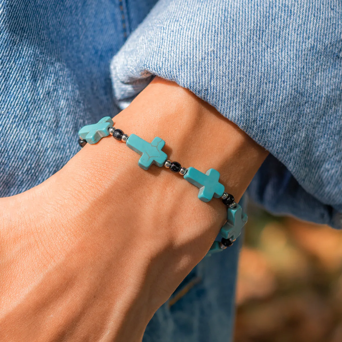 

Bohemia Turquoise Cross Bracelet for Man Minimalist Strand Beaded Bracelet Summer Surf Jewelry Dropshipping