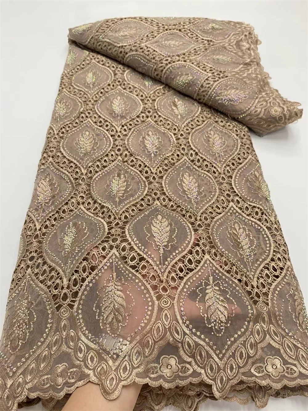Белый хлопковый кружевной материал AIOSC для вечерних платьев