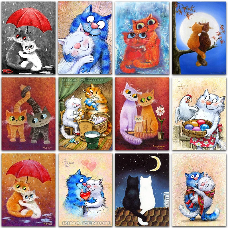 

5D алмазная живопись «сделай сам», искусство, животные, кошка, пары, любовь, полная вышивка квадратными и круглыми стразами, вышивка крестико...