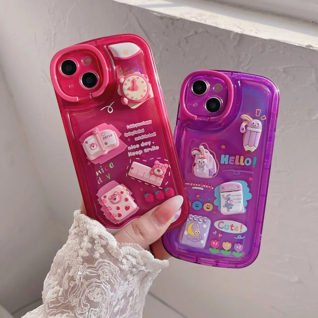 

3D Disney StellaLou Lotso laser gradient color Phone Cases For iPhone 14 13 12 11 Pro Max Back Cover
