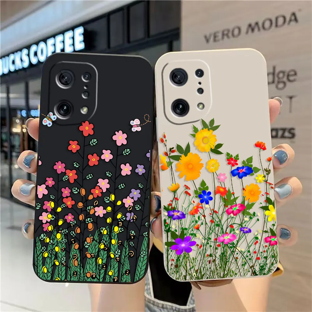 

Case For OPPO FIND X5 X3 X2 REALME X50 RENO 2 4Z 4 6 7 Lite 5Z 5F 7Z 4G 5G PRO Simple Liquid Silicone Case Small Flower Fresh