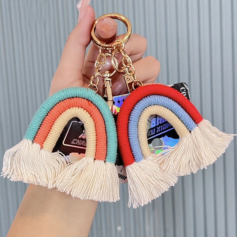 

Ins Creative Rainbow Tassel Pendant Plush Keychain Fashion Plush Schoolbag Pendant Car Key Chain Charm Girl Birthday Gift