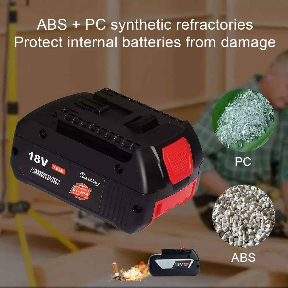 Фото Аккумуляторная литий-ионная батарея Waitley 18 в 6 А для Bosch 18 в, резервный аккумулятор для электроинструмента, 6000 мАч, портативная замена, индисв... №4