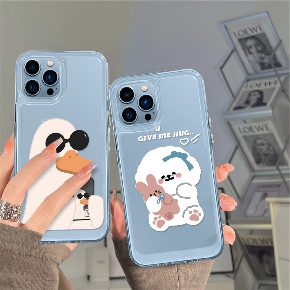 

Cartoon Duck Bear Phone Case for iPhone 14 13 12 11 Pro Max Mini XS XR X Capa Back Cover for iPhone14promax Protection Fundas
