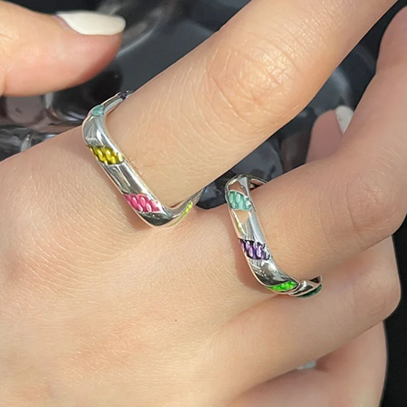 

VENTFILLE 925 Stamp Silver Color Geometry Ring For Women Girl Personality Colorful Jewerly Birthday Gift Dropshipping Wholesale