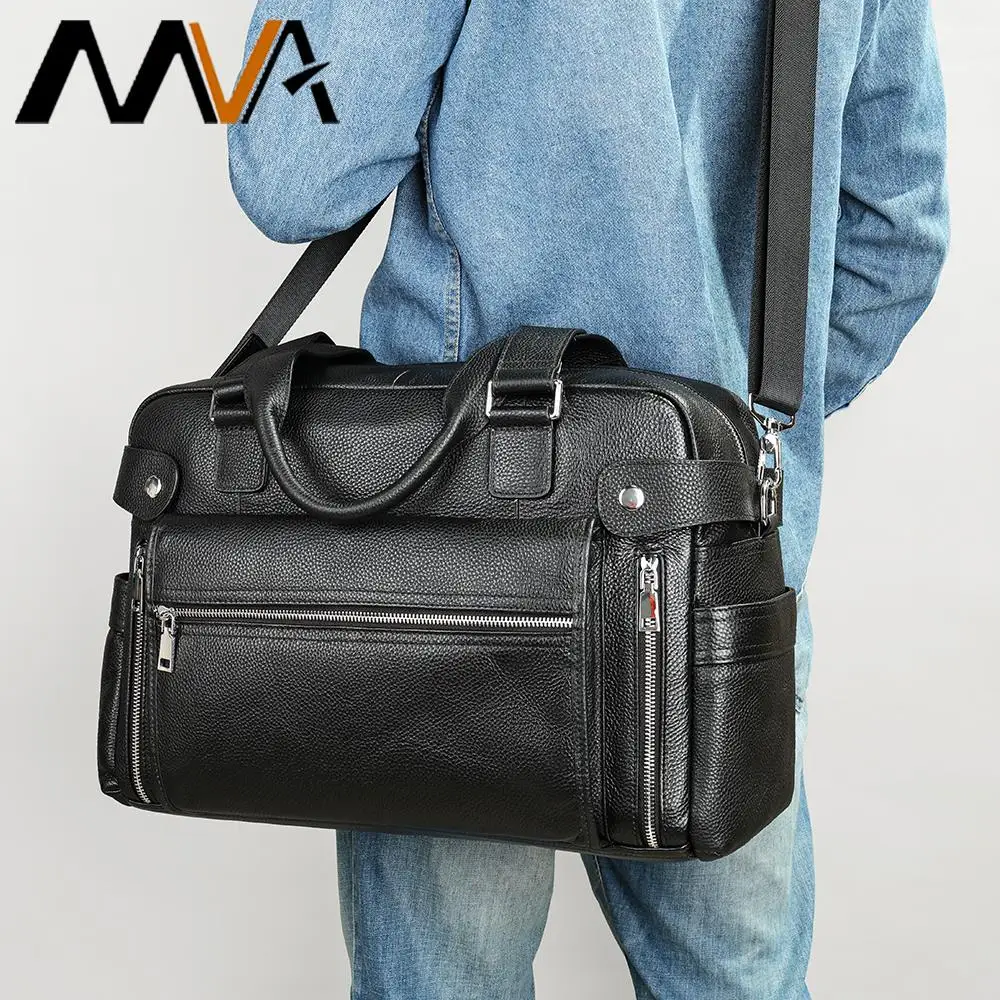 

New Leather Bag Handbags Sacoche Homme Luxe Sac Borsa Tracolla Men Briefcases Bolsa De Couro Document Laptop Bag 15.6 inch