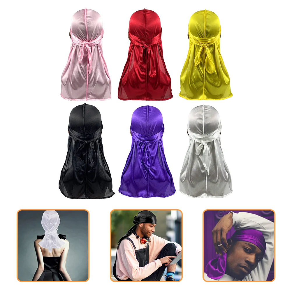 6-шт волнистая шляпа капот для мужчин длинный хвост Durag подшивка тюрбан атласный