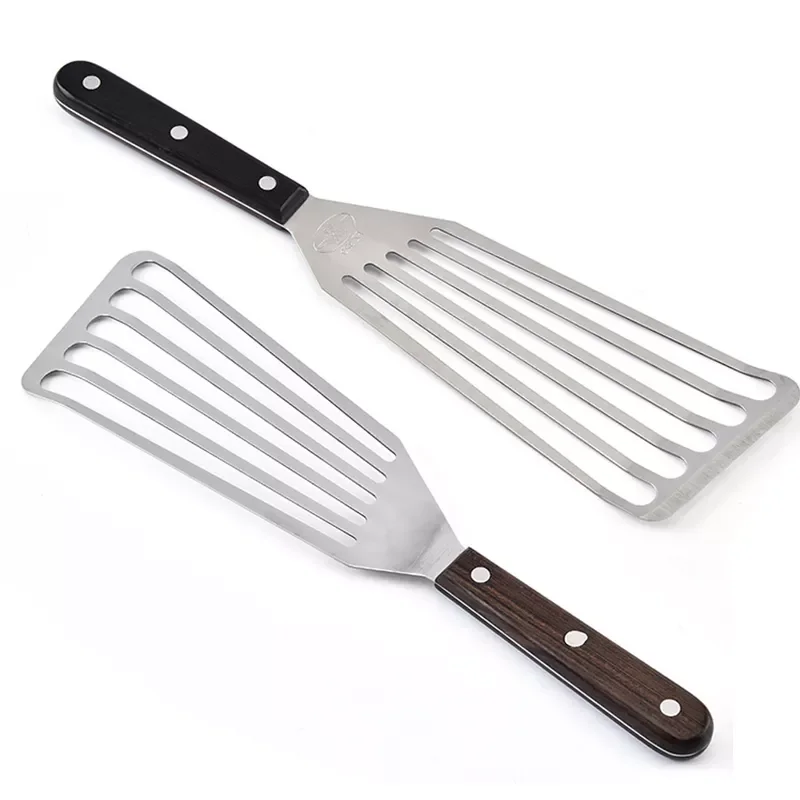 

Hot Stainless Steel Slotted Turner & Fish Spatula With Wooden Handle - Kitchen Tools