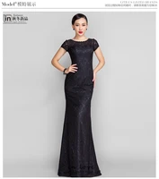 robe de soiree vestido de festa longo 2018 short sleeve black long lace party evening gown elegant mother of the bride dresses